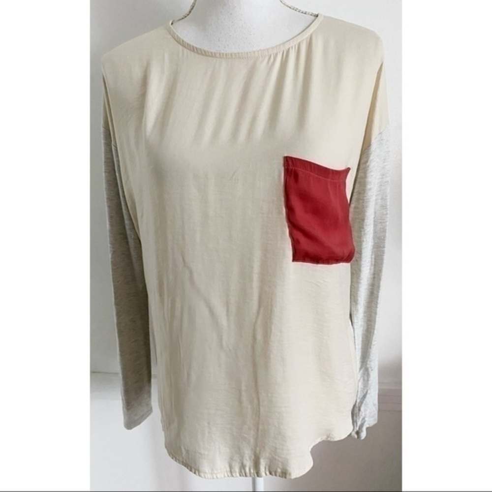 Dolan • Cream Red Grey Pocket Long Sleeve Top